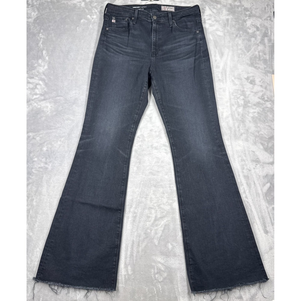 AG ADRIANO GOLDSCHMIED Farrah Boot Jeans Women 31x32 Black High Rise Raw Hem
